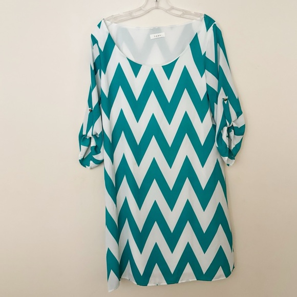Luxe Dresses & Skirts - Luxe Womens Dress Chevron‎ Roll Sleeve Scoop Neck Midi Size Large